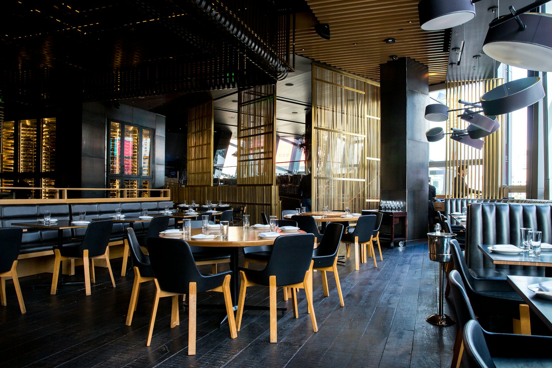 An empty restaurant dining room before opening